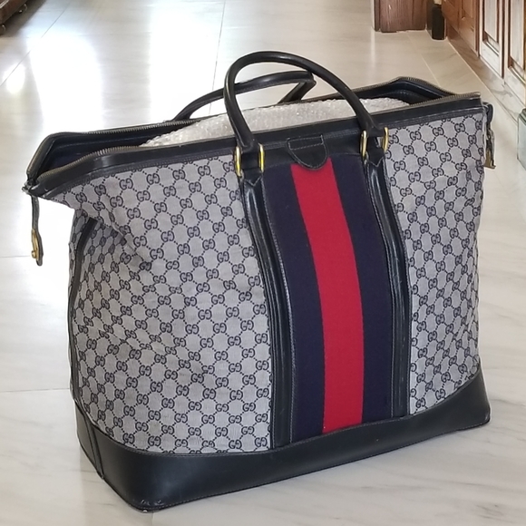 Fabulous Rare Vintage Gucci web travel weekender Boston Train Case luggage bag - Picture 10 of 16